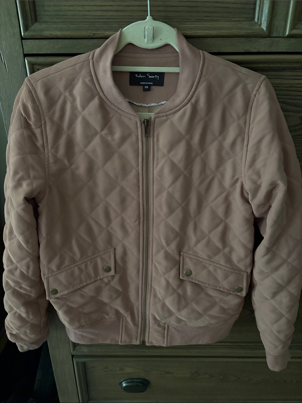 Eden Society Quilted Bomber Jacket in Dusty Mauve